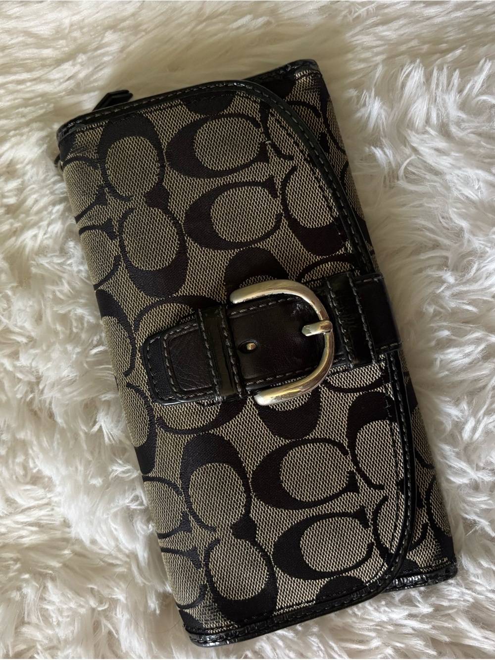 Vintage looking Coach Black Signature Canvas Wallet with Buckle Accent
